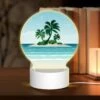 Round Acrylic Night Light, A Tropical Island With A Palm Tree And A Sunny Sky. -Cute Night Light Shop 60c625bb5fc27ead2e17a521cab9b740528654e7