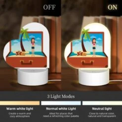 Love Acrylic Night Light, A Woman Is Standing On A Beach With A Suitcase And A Palm Tree. -Cute Night Light Shop 6110d4003649ed497c9cbc0707591b94ac8b3e1f