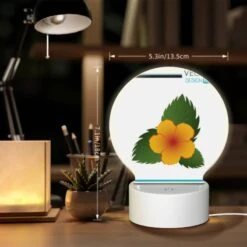 Round Acrylic Night Light, A Yellow Flower With Green Leaves. -Cute Night Light Shop 615a0ad44a131f365d8433a3aad66bc300df7d70