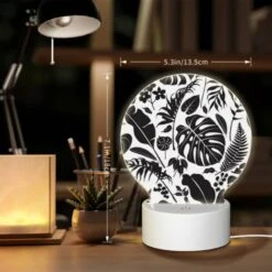 Round Acrylic Night Light, A Black And White Image Of A Leafy Plant. 7 Round Acrylic Night Light, A Black And White Image Of A Leafy Plant. -Cute Night Light Shop 61cda0e30cc7c091248d70ff306f177ac495f84d
