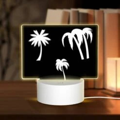 Rectangular Acrylic Night Light, Three Palm Trees Are Shown In Silhouette Against A Black Background.