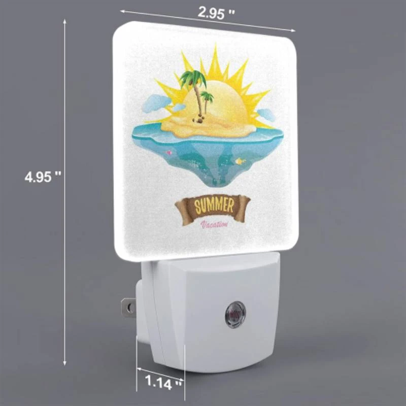 Night Light Set of 2, A sunny beach with a palm tree and a yellow sun. Night Light Set Of 2, A Sunny Beach With A Palm Tree And A Yellow Sun. -Cute Night Light Shop 62883fc5419f6447a106756fac696865efa9d903