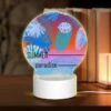 Round Acrylic Night Light, A Colorful Image Of Leaves And Flowers With The Words "Summer Paradise" Written On It. -Cute Night Light Shop 62ddb584017e1da27073eef86bb6d2859e887d33