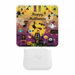 Night Light, A Colorful Poster With Halloween Decorations And A Witch On A Broom. -Cute Night Light Shop 6315c81658976cec7c2b0b9788ad1375f29127e4