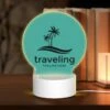 Round Acrylic Night Light, A Logo For Traveling With A Palm Tree In The Background. 2 Round Acrylic Night Light, A Logo For Traveling With A Palm Tree In The Background. -Cute Night Light Shop 638c15362bf5e5ffd9f4ff1057c9272039c438cc