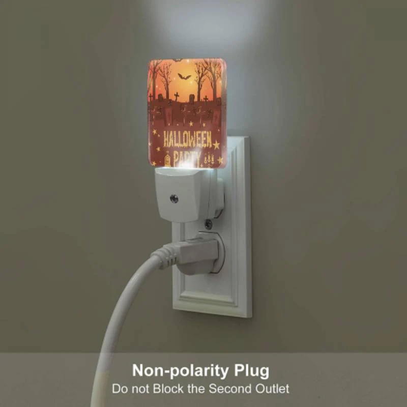 Night Light Set of 2, A Halloween party is advertised with a spooky scene of graves and bats. Night Light Set Of 2, A Halloween Party Is Advertised With A Spooky Scene Of Graves And Bats. -Cute Night Light Shop 63a65257cb85ad6a34bb187267bef5896477b7b5