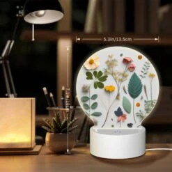 Round Acrylic Night Light, A Collection Of Different Flowers And Leaves. -Cute Night Light Shop 63c71119ba6617059947c624a3e2b7add5a85b23