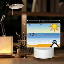 Rectangular Acrylic Night Light, A Penguin Is Standing On A Beach With A Suitcase And Sunglasses. -Cute Night Light Shop 640b97886ab07a2bdbeb022610d1e4a9c1f73b3a