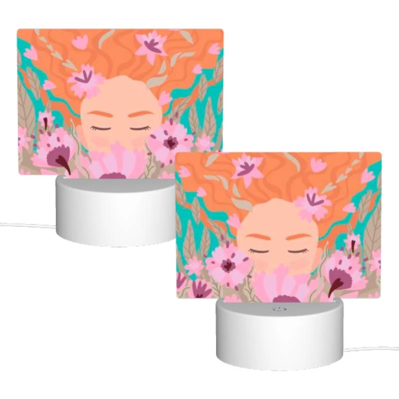 Rectangular Acrylic Night Light, A woman with red hair is surrounded by flowers. Rectangular Acrylic Night Light, A Woman With Red Hair Is Surrounded By Flowers. -Cute Night Light Shop 6462aebe773cbd96b09a32f454b41ef2298f4686