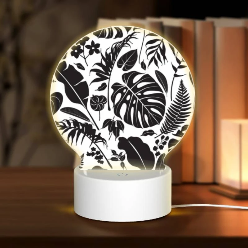 Round Acrylic Night Light, A black and white image of a leafy plant. Round Acrylic Night Light, A Black And White Image Of A Leafy Plant. -Cute Night Light Shop 6524d9ce4ad26917582e22cab781cb73d614d70a