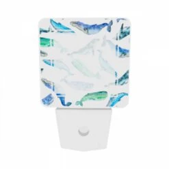 Night Light Set Of 2, A Blue And White Whale Is Swimming In The Ocean. -Cute Night Light Shop 655ae14c92a302e1f22a7466251a741cdef84c43