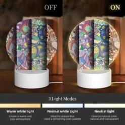 Round Acrylic Night Light, Four Different Colored Paintings Of A Flower. -Cute Night Light Shop 66172d255c0ccb229843df0c749ec413b37cf3cb