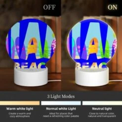 Round Acrylic Night Light, A Colorful Sign That Says Miami Beach. 4 Round Acrylic Night Light, A Colorful Sign That Says Miami Beach. -Cute Night Light Shop 6638c5f1ea44b2e28844657d10f1cbc697db0ca0