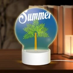Round Acrylic Night Light, A Green Palm Tree With Yellow Trunk.