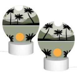 Round Acrylic Night Light, A Sunset With Palm Trees In The Foreground. -Cute Night Light Shop 668c8b884ac7a3e4546aac6c03537030c4fd08a9