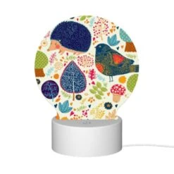Round Acrylic Night Light, A Hedgehog And A Bird Are Surrounded By Colorful Leaves. -Cute Night Light Shop 675c14601bf1cd76be7b45a88e2a8a26cfab9edb