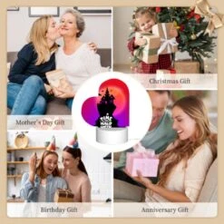 Love Acrylic Night Light, A Black And White Image Of A Haunted House With A Pink Roof And A Moon In The Background. -Cute Night Light Shop 67c818195bc17accf74aa77eacd65510052aadd6