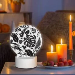 Round Acrylic Night Light, A Black And White Image Of A Leafy Plant. 8 Round Acrylic Night Light, A Black And White Image Of A Leafy Plant. -Cute Night Light Shop 6818840a7309965cd7b5ef473a37d76fc6b91e0f