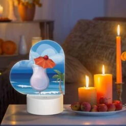 Love Acrylic Night Light, A Cocktail With A Cherry On Top Is Sitting On A Beach. -Cute Night Light Shop 6821c010e1610a7cd00847ebe2ffd31f8619bf12