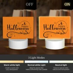 Rectangular Acrylic Night Light, A Colorful Orange Sign That Says "Happy Halloween" With A Witch On A Broom. -Cute Night Light Shop 689bdb71b3af51d432fe2be02693c703274f4e1c