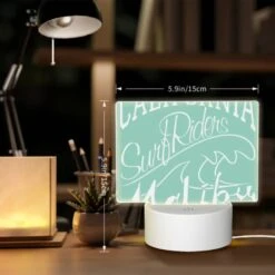 Rectangular Acrylic Night Light, A Surfboard With The Words California Riders Surf Surf Surf On It. -Cute Night Light Shop 691b22b6823f7dc5d61eb5ee4b90a90b5fe38695