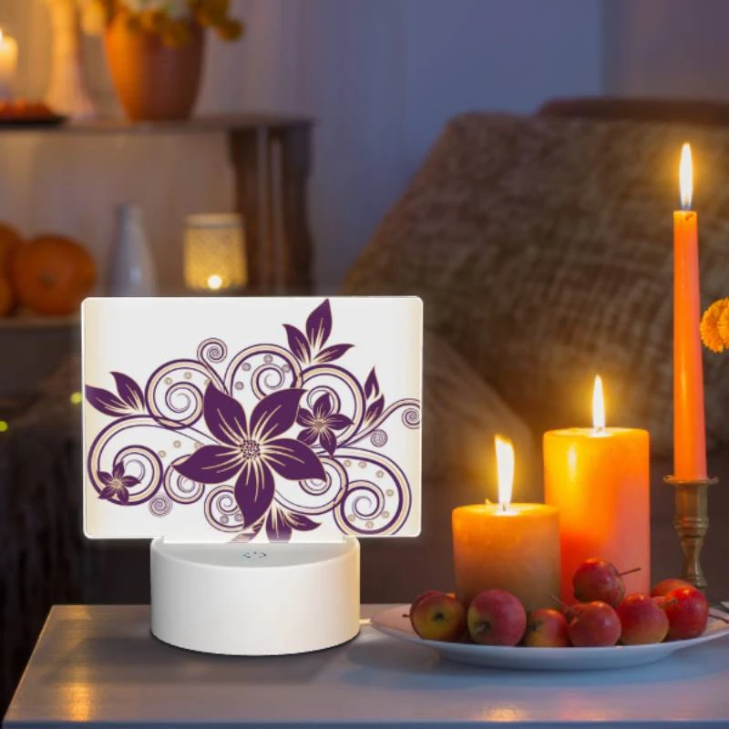 Rectangular Acrylic Night Light, A purple flower with a gold swirl around it. Rectangular Acrylic Night Light, A Purple Flower With A Gold Swirl Around It. -Cute Night Light Shop 69214afe532473ee753e247e3a8444a9a56f1ab2
