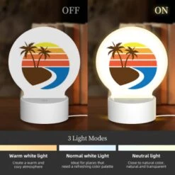 Round Acrylic Night Light, A Sunset With A Beach And Palm Trees. -Cute Night Light Shop 6a4eca9a202685c74c3e00d5022d979b915b95b2