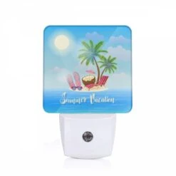 Night Light, A Cartoon Of A Beach With A Palm Tree