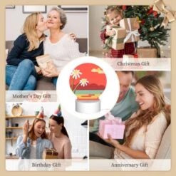 Round Acrylic Night Light, A Red And Yellow Sunset With Two White Flowers. -Cute Night Light Shop 6d01015f4c99dadc49ce2392ac9ca8545dc580a0