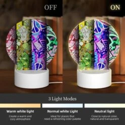 Round Acrylic Night Light, Four Different Colored Paintings Of Flowers. -Cute Night Light Shop 6d50f93837ad1454124efb6177ab030391f288be