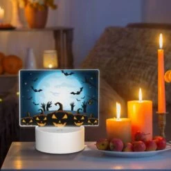 Rectangular Acrylic Night Light, A Group Of Pumpkins With Faces On Them Are Shown In Front Of A Full Moon. -Cute Night Light Shop 6da0c2268d18234d266ba122379afa294ce1103c