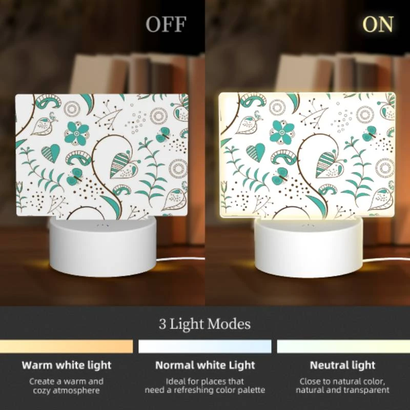 Rectangular Acrylic Night Light, A pattern of hearts and flowers with a blue background. Rectangular Acrylic Night Light, A Pattern Of Hearts And Flowers With A Blue Background. -Cute Night Light Shop 6dc0eba2e8ef38e405af185debf943f37b72b8ab