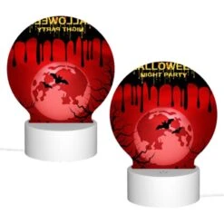 Round Acrylic Night Light, A Halloween Night Party Poster With A Red Moon And Bats. -Cute Night Light Shop 6f3c0bd197f6925b1fc65f2294dc529b06b730a8