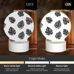 Round Acrylic Night Light, A Pattern Of Leaves On A White Background. -Cute Night Light Shop 70aeb7e696d46d6854f2b085664fc10da7f8a64a