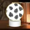 Round Acrylic Night Light, A Pattern Of Leaves On A White Background. -Cute Night Light Shop 72e56ebd442bcfb647a862d159902f7fb3f87c84
