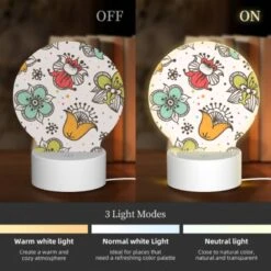 Round Acrylic Night Light, A Colorful Floral Pattern With A Bird And A Fox. -Cute Night Light Shop 735733ae50ca0eabb00378047e36b8ada422dae7