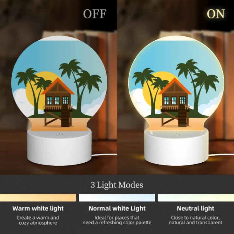 Round Acrylic Night Light, A house on a beach with a sunset in the background. Round Acrylic Night Light, A House On A Beach With A Sunset In The Background. -Cute Night Light Shop 73d358d6ab213b55fbc86642643b5257fa16d393