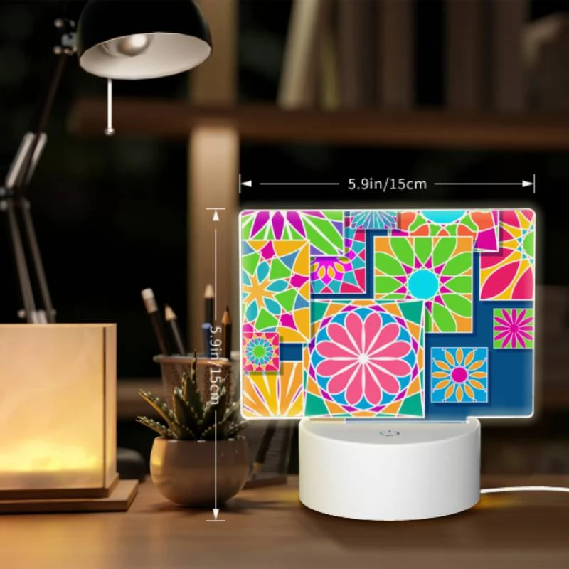 Rectangular Acrylic Night Light, A colorful design of a flower is shown in a collage of different colored flowers. Rectangular Acrylic Night Light, A Colorful Design Of A Flower Is Shown In A Collage Of Different Colored Flowers. -Cute Night Light Shop 7491c7c7bae99235aa424e24531a5a4ee407ca28
