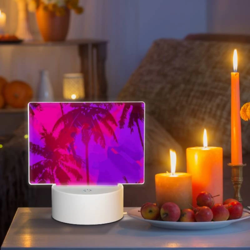 Rectangular Acrylic Night Light, A purple and pink tropical scene with palm trees. Rectangular Acrylic Night Light, A Purple And Pink Tropical Scene With Palm Trees. -Cute Night Light Shop 74cd5977df98f022b0213c9f3334d928e4596213