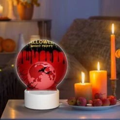 Round Acrylic Night Light, A Halloween Night Party Poster With A Red Moon And Bats. -Cute Night Light Shop 751519fbe5eb86e8a60af8de25302ec7c205aa93