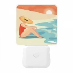 Night Light, A Woman Wearing A Hat Sits On The Beach. -Cute Night Light Shop 75c0db30c8ae58ac691c8931dc7e6b5283bf8f6c