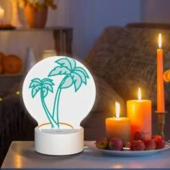 Round Acrylic Night Light, A Green And Blue Palm Tree With A Blue Trunk. -Cute Night Light Shop 7619e030a78a6ab3c50ba466452bebdbc0e025fe