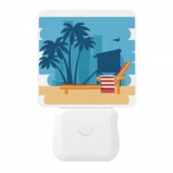 Night Light, A Colorful Beach Chair With A Red And White Striped Towel On It -Cute Night Light Shop 76b38f01c8940c6d74b3504e789c084d7d1e767e