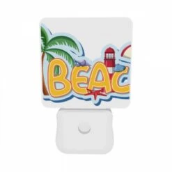 Night Light Set Of 2, A Colorful Cartoon Of A Beach With A Lighthouse And Palm Trees. -Cute Night Light Shop 77173ef85b2bdcc25ce5fc5aab0c66f93a4f76b9