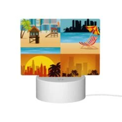 Rectangular Acrylic Night Light, A Colorful Beach Scene With A City Skyline In The Background. -Cute Night Light Shop 77ba26e707597ca4c7fd79bb1deeab22e9e544ee