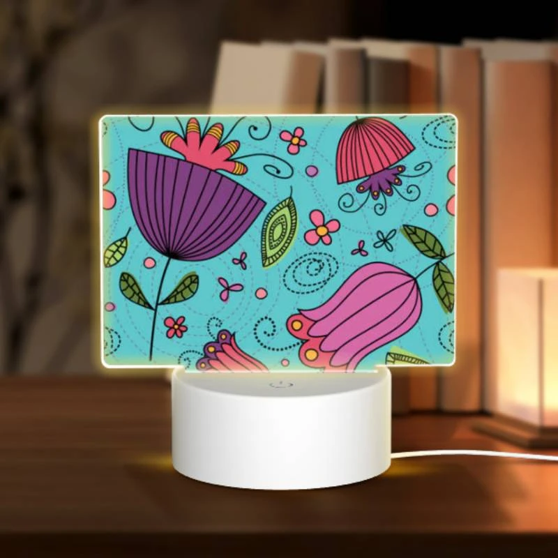 Rectangular Acrylic Night Light, A colorful design of flowers and leaves on a blue background. Rectangular Acrylic Night Light, A Colorful Design Of Flowers And Leaves On A Blue Background. -Cute Night Light Shop 77e1836e2ba1ed786dac8755c0c3612756642b3c