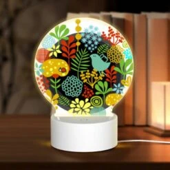Round Acrylic Night Light, A Colorful Circle Of Flowers And Birds.