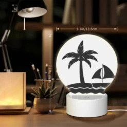 Round Acrylic Night Light, A Sailboat Is In The Water Near A Palm Tree. -Cute Night Light Shop 78e16c8ee31c260de6ca6618c314024a79be383c