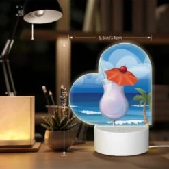 Love Acrylic Night Light, A Cocktail With A Cherry On Top Is Sitting On A Beach. -Cute Night Light Shop 7a119cecc7db015d0046f3a78c886a042f8be352