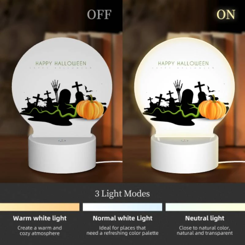 Round Acrylic Night Light, A Halloween poster with a pumpkin and a cross. Round Acrylic Night Light, A Halloween Poster With A Pumpkin And A Cross. -Cute Night Light Shop 7a5a952f5859b4f2f5e4a991f31145ae435b4d95